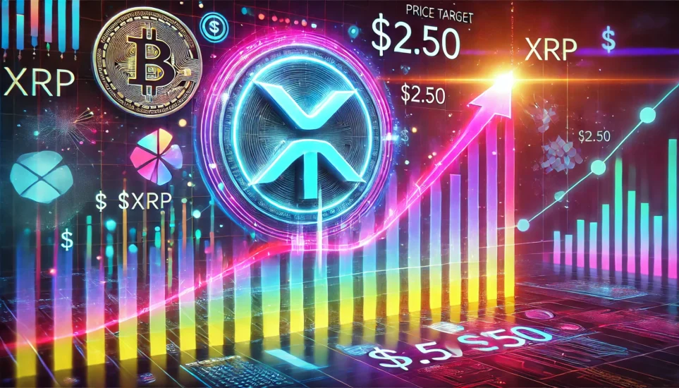 DALL·E 2024 12 17 20.39.26 A digital representation of the cryptocurrency XRP with a price target of 2.50 showing an upward trending chart with vibrant colors. The image shoul e1734435622840