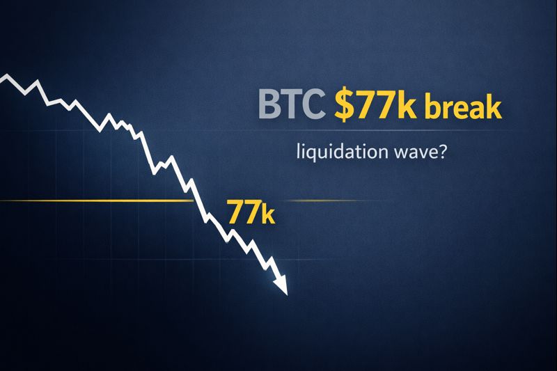 ビットコインが7.7万ドルを一時割り込んだ局面を示す下落チャート